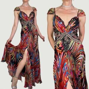 Alberto Makali beaded sequin prom dress long maxi gown silk formal Y2K vintage 8